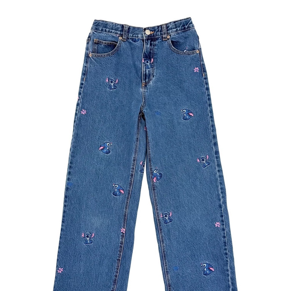 Embroidered Blue Jeans with Cute Patterns Lilo and Stitch Zara Jeans